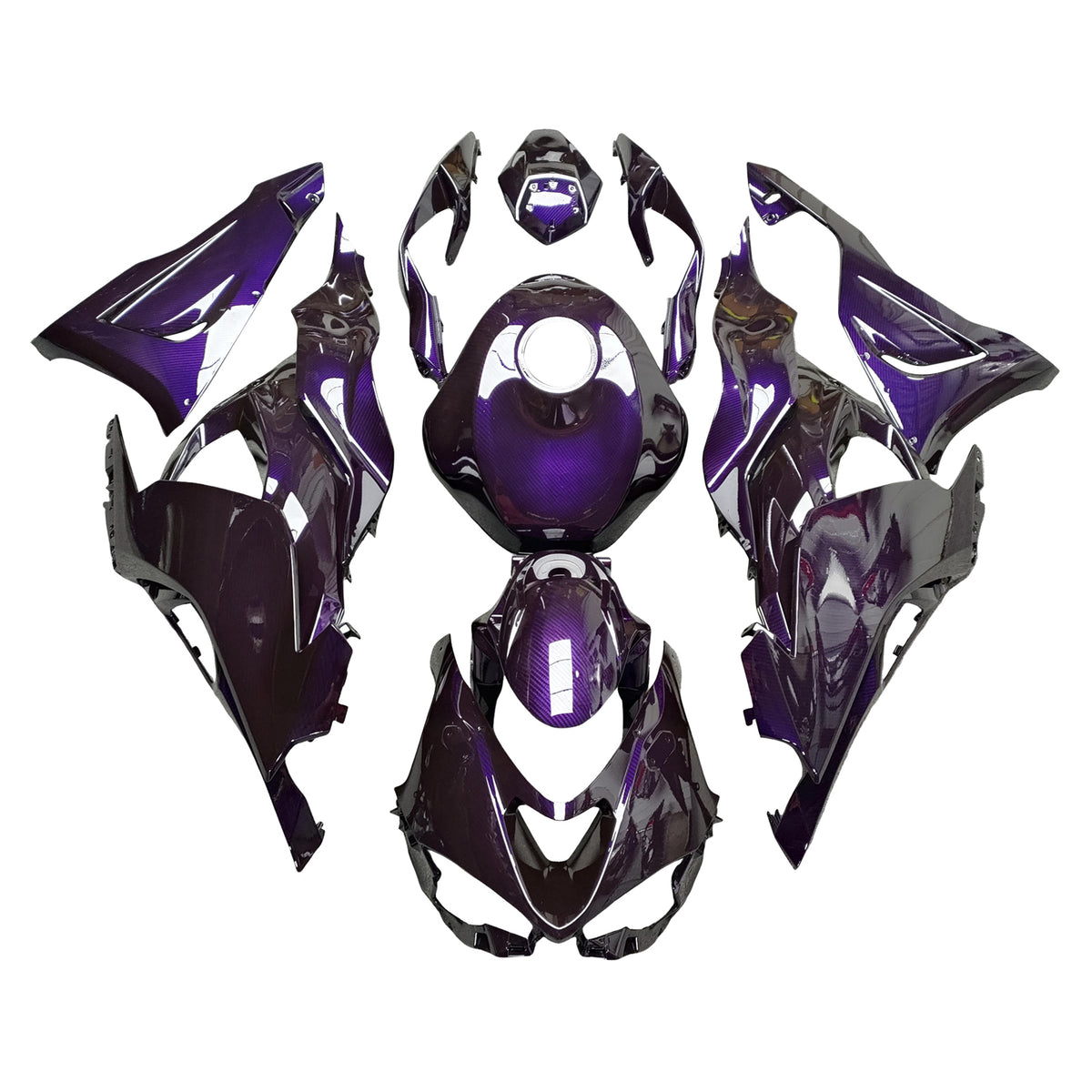 Amotopart 2024-2026 Kawasaki ZX-6R Purple Black Carbon Fiber Pattern Fairing Kit
