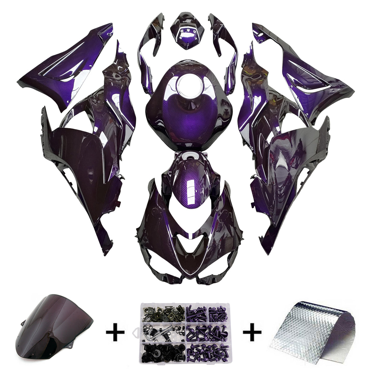 Amotopart 2024-2026 Kawasaki ZX-6R Purple Black Carbon Fiber Pattern Fairing Kit