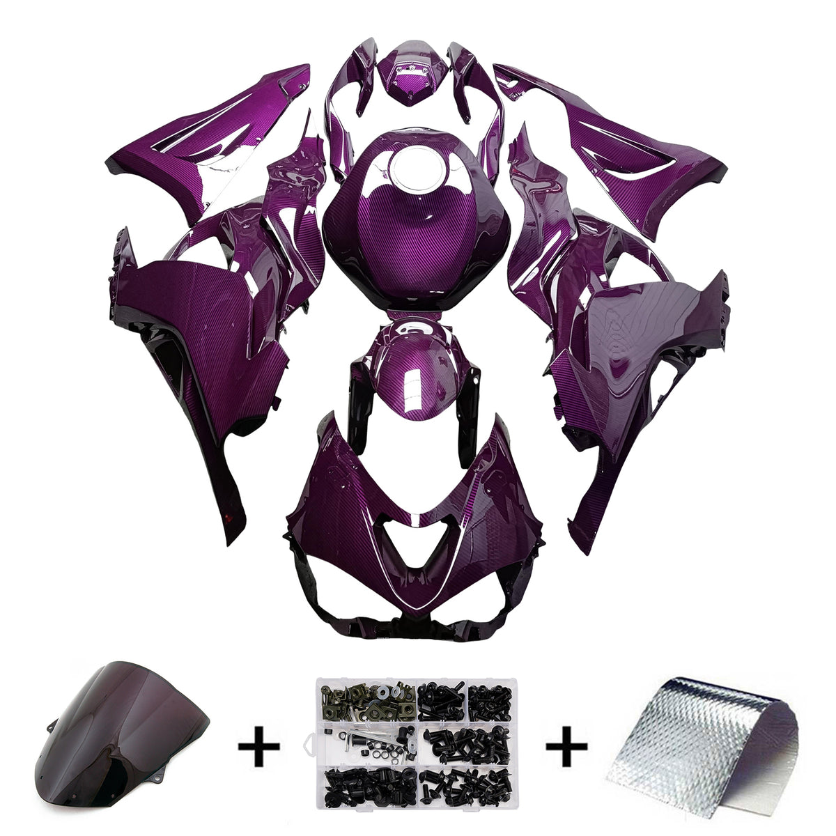 Amotopart 2024-2026 Kawasaki ZX-6R kuipset met paars koolstofvezelpatroon