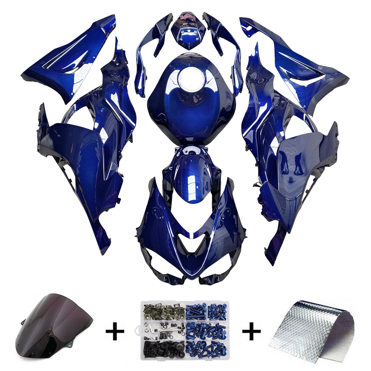Amotopart 2024-2026 Kawasaki ZX-6R Blue Carbon Fiber Pattern Fairing Kit