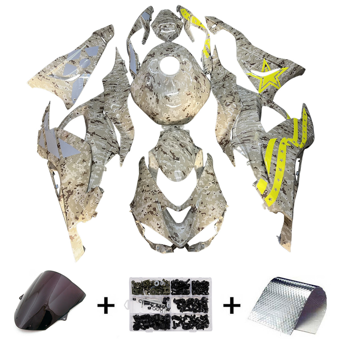 Amotopart 2024-2026 Kawasaki ZX-6R Silver Yellow Fairing Kit