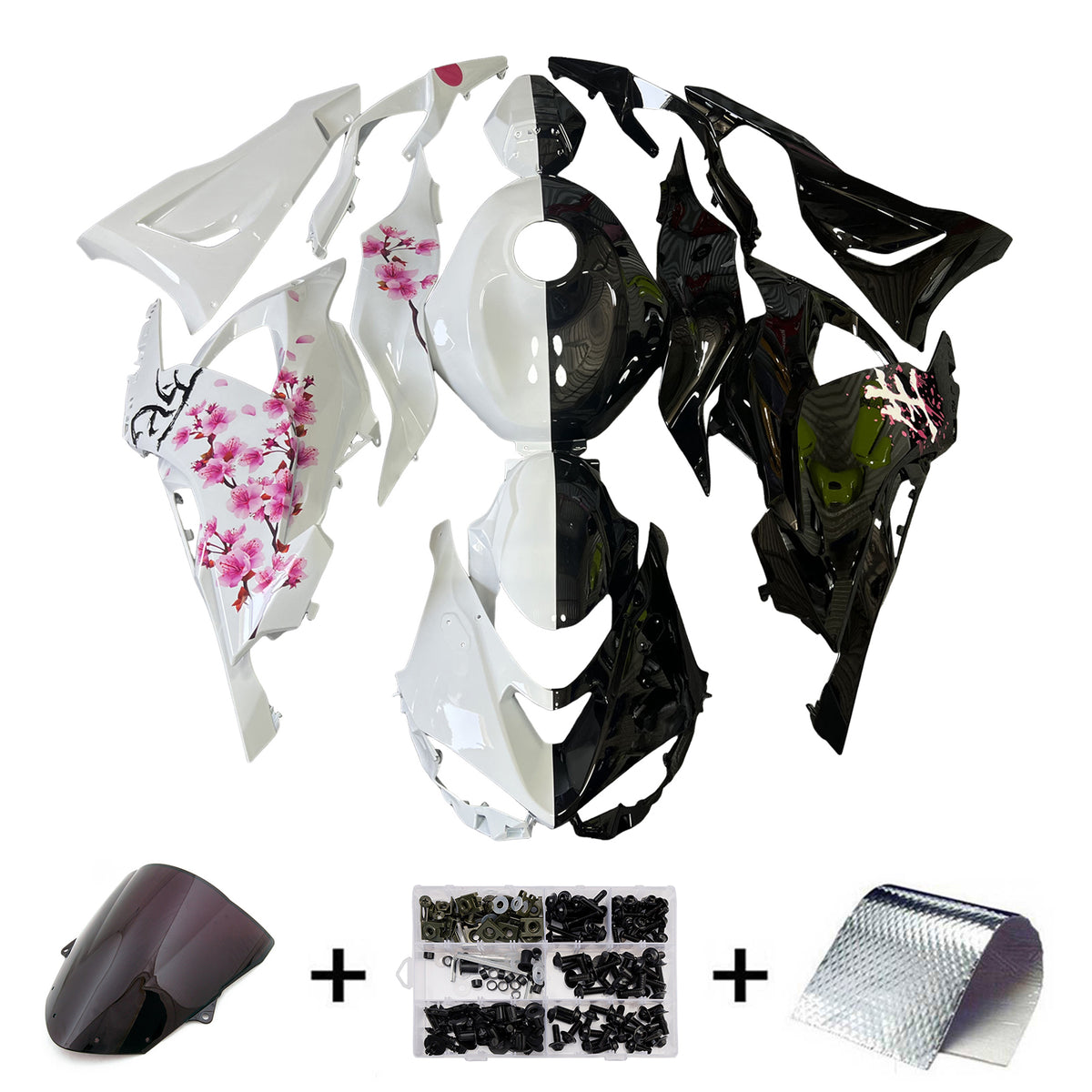 Amotopart 2024–2026 Kawasaki ZX-6R Weiß Schwarz Rosa Verkleidungsset