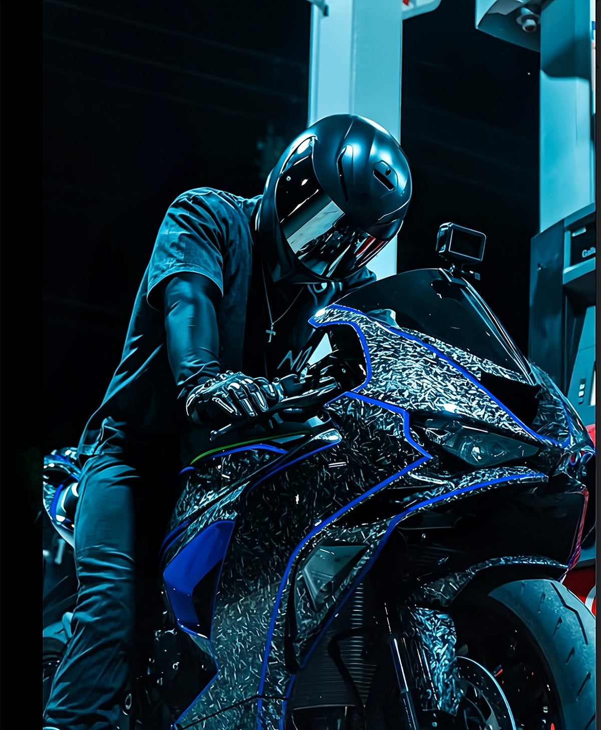 Amotopart 2024-2026 Kawasaki ZX-6R Black Blue Forged Carbon Fiber Pattern Fairing Kit