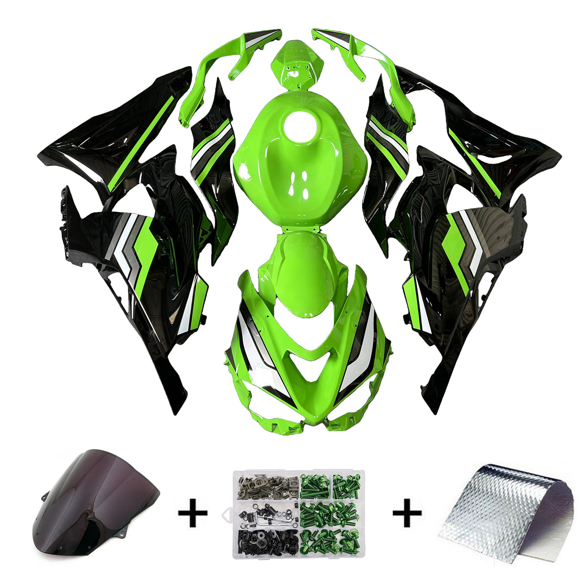 Amotopart 2024-2026 Kawasaki ZX-6R Kit de carénage vert noir
