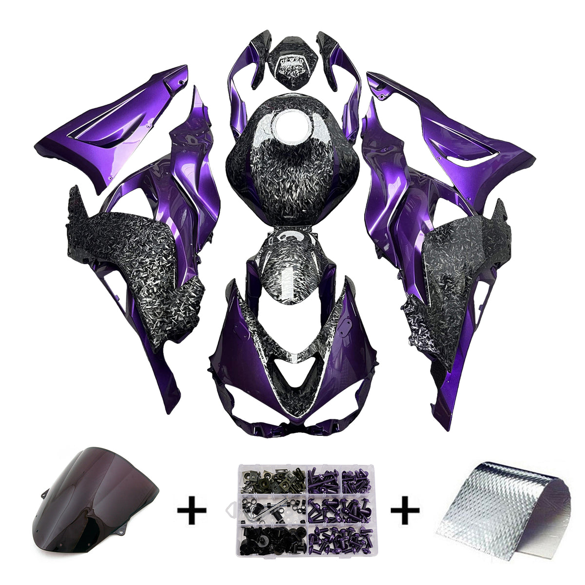 Amotopart 2024-2026 Kawasaki ZX-6R Kit carena modello in fibra di carbonio forgiata nero viola