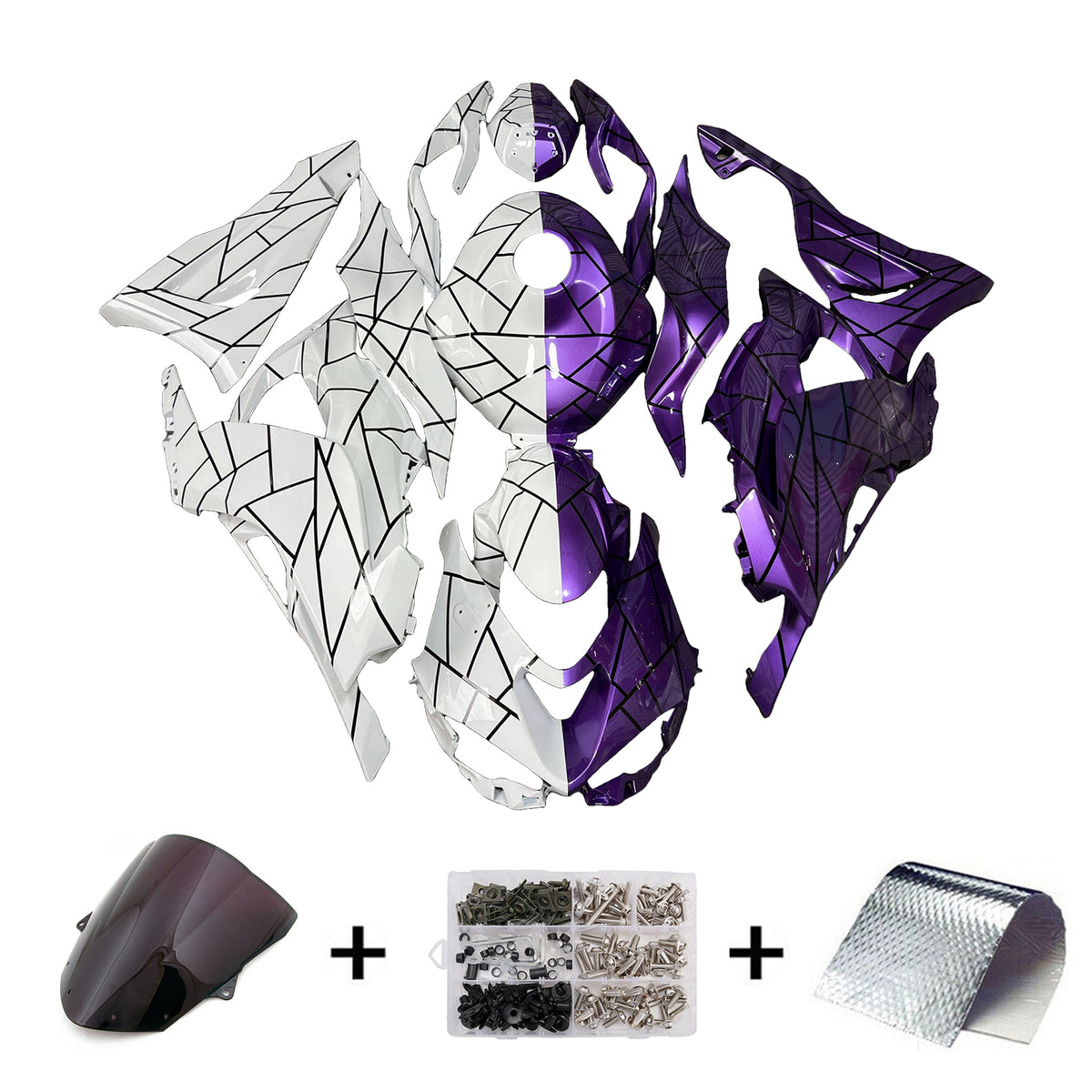 Amotopart 2024-2026 Kawasaki ZX-6R White Purple Black Fairing Kit
