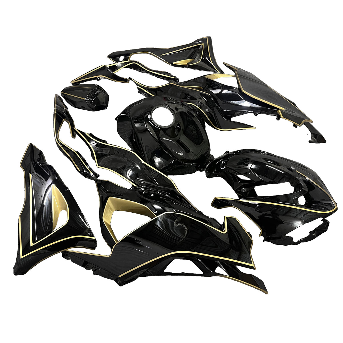 Amotopart 2024–2026 Kawasaki ZX-6R Schwarz-Gold Verkleidungsset