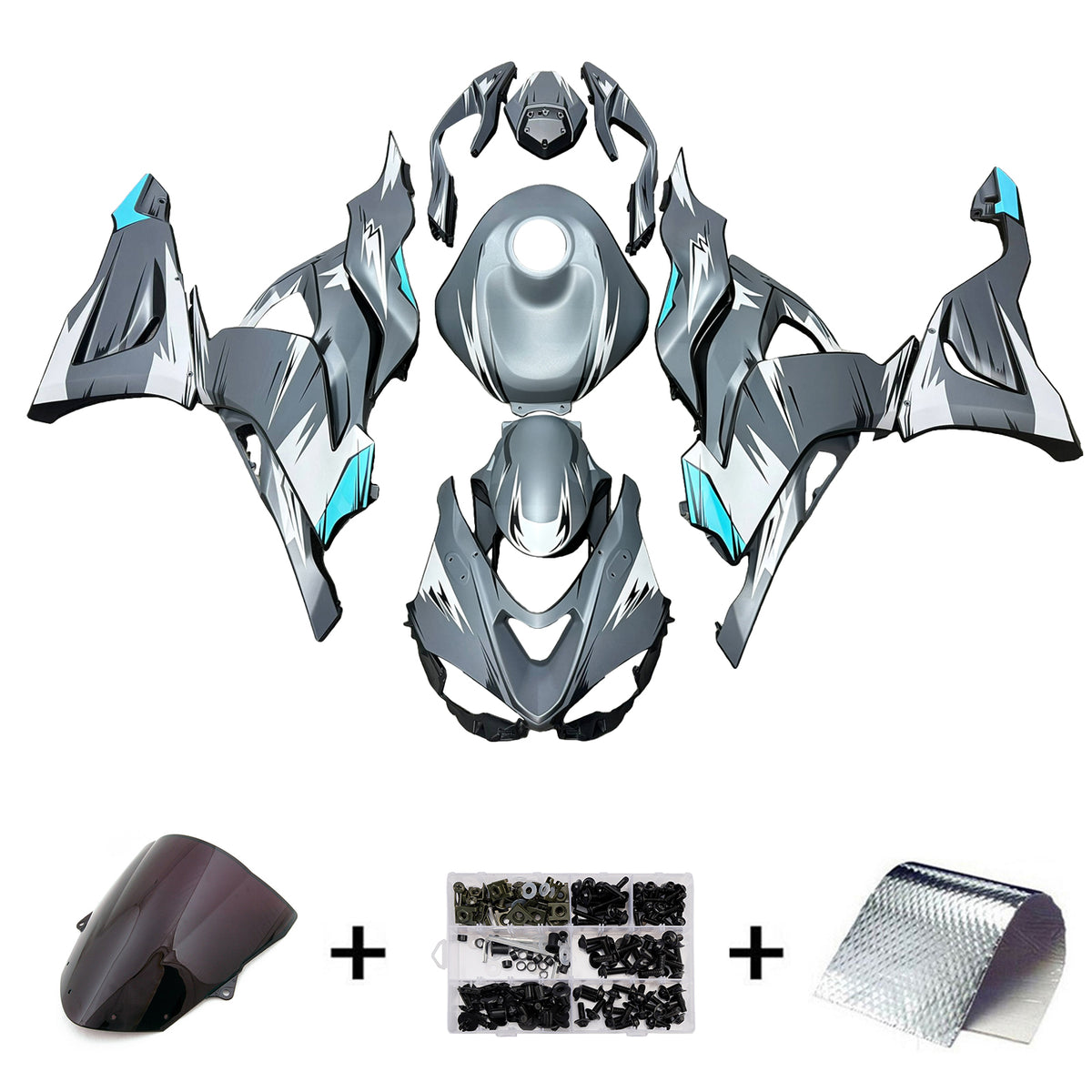 Amotopart 2024-2026 Kawasaki ZX-6R Gray Silver Teal Fairing Kit