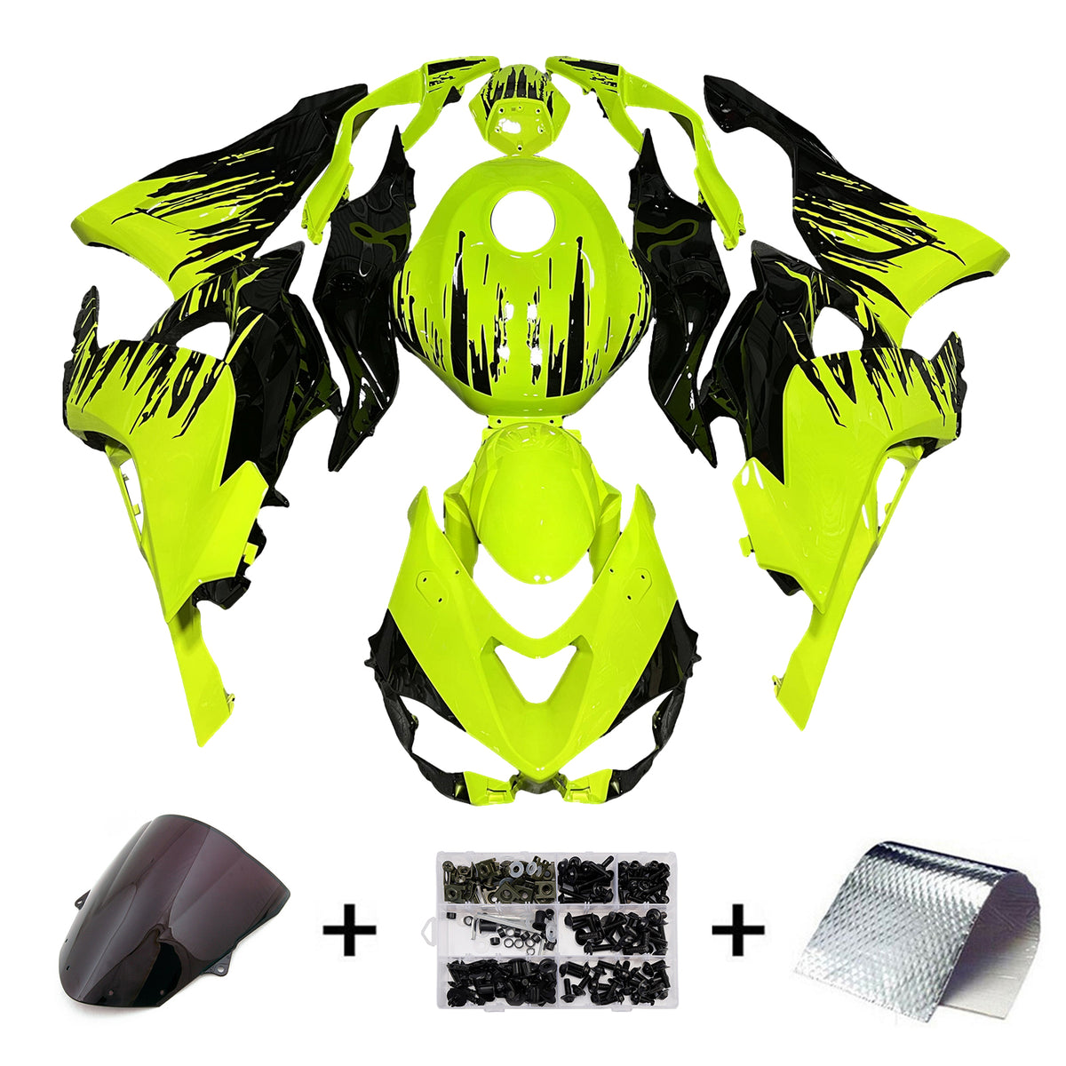 Amotopart 2024-2026 Kawasaki ZX-6R ネオンイエロー ブラック フェアリングキット