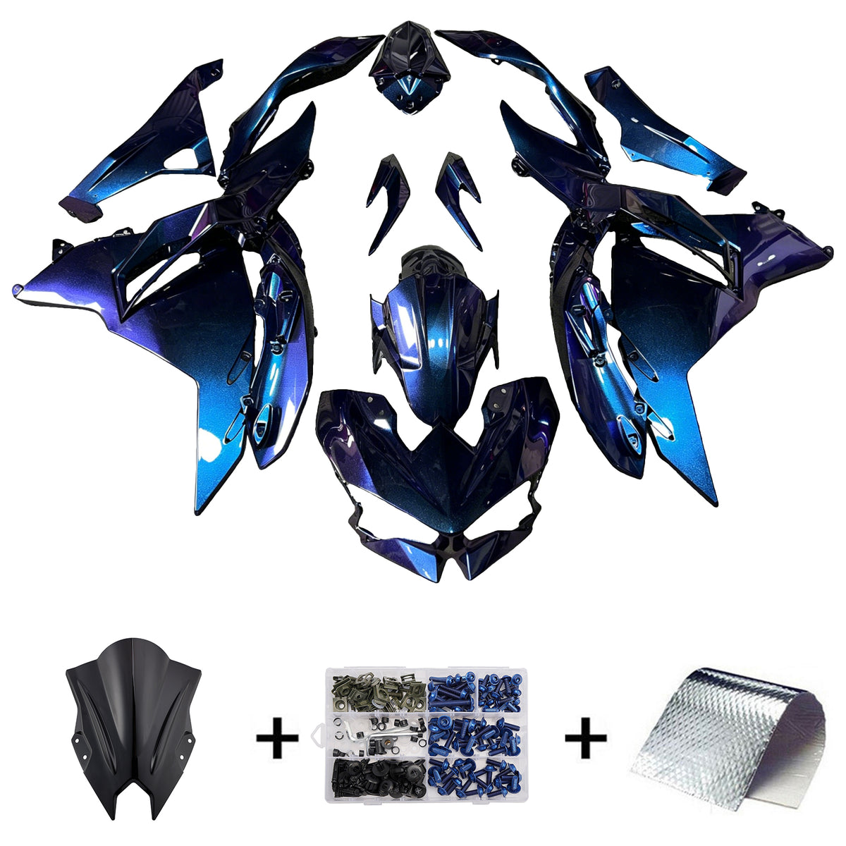 Amotopart 2024-2026 Kawasaki Ninja 500 Blue Purple Black Chameleon Fairing Kit