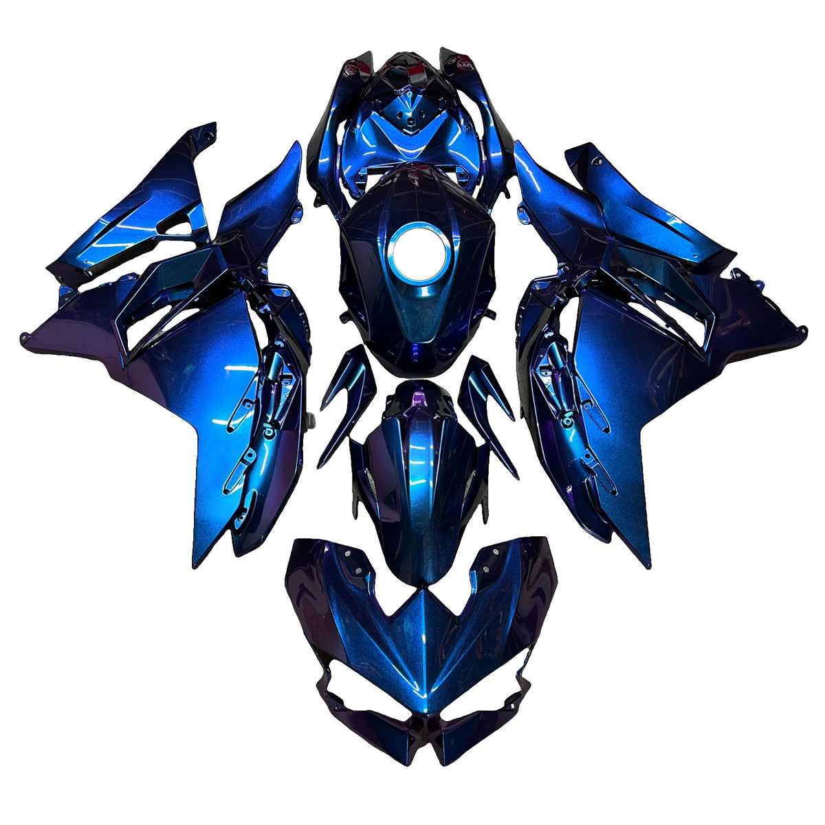 Amotopart 2024-2026 Kawasaki Ninja 500 Blue Black Chameleon Fairing Kit