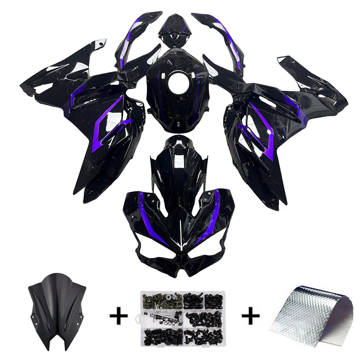Kit carena Amotopart 2024-2026 Kawasaki Ninja 500 nero viola