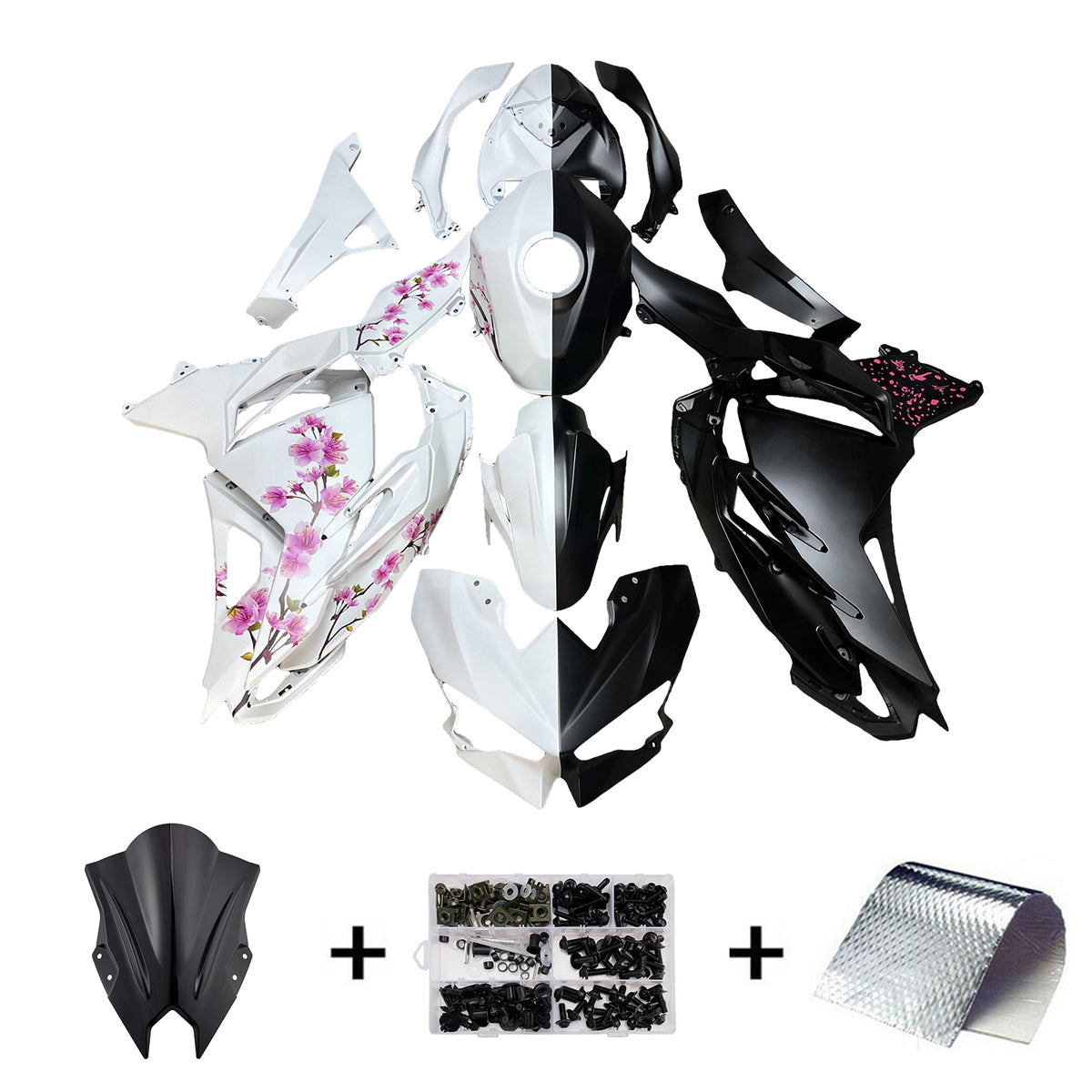 Amotopart 2024-2026 Kawasaki Ninja 500 White Black Pink Fairing Kit