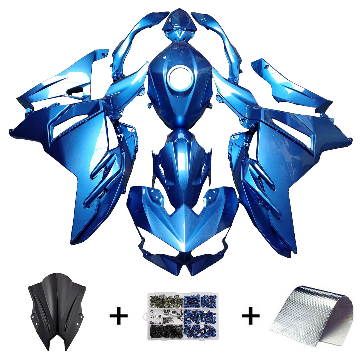Amotopart 2024-2026 Kawasaki Ninja 500 Blue Fairing Kit