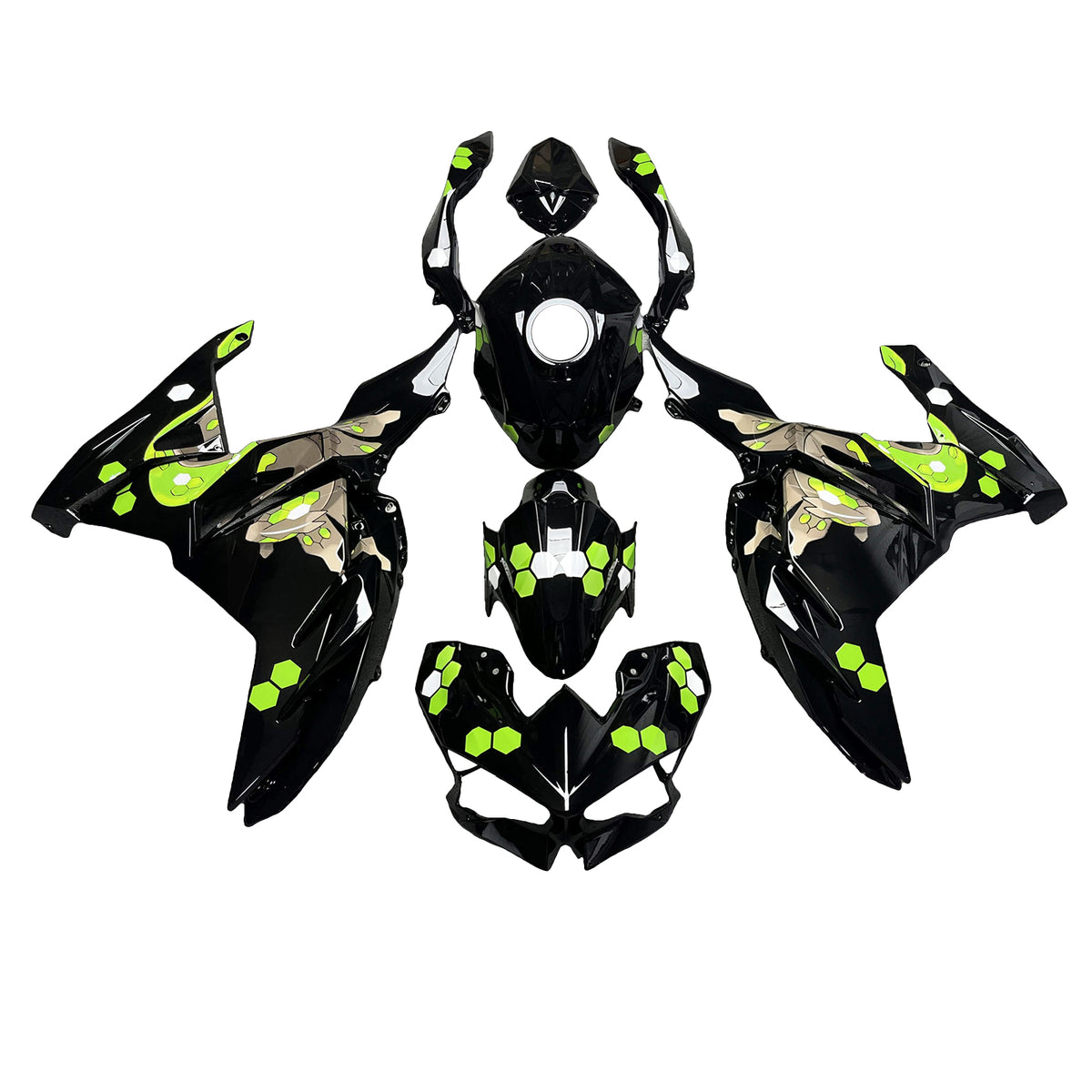 Amotopart 2024-2026 Kawasaki Ninja 500 Black Green Fairing Kit
