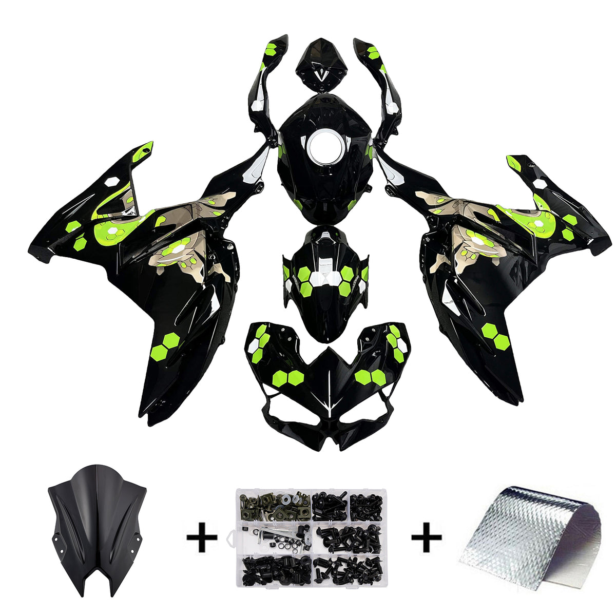 Amotopart 2024-2026 Kawasaki Ninja 500 Black Green Fairing Kit