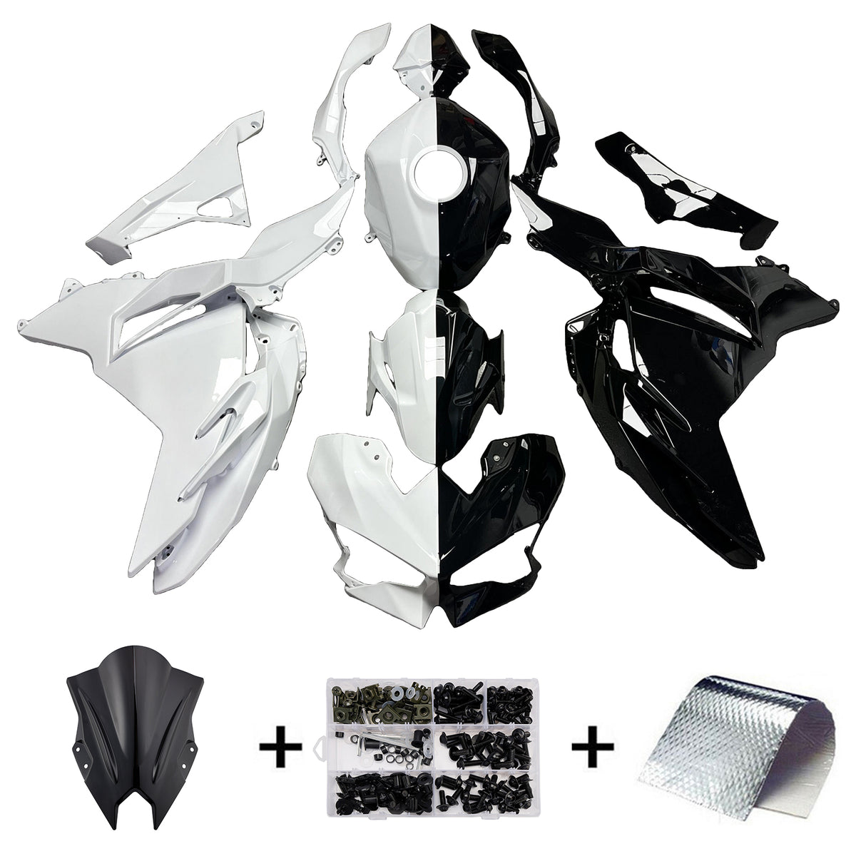 Amotopart 2024–2026 Kawasaki Ninja 500 Weiß Schwarz Verkleidungsset
