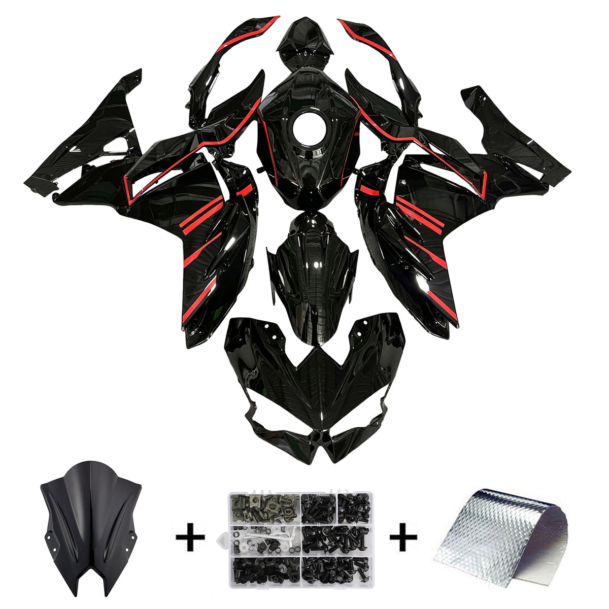 Amotopart 2024–2026 Kawasaki Ninja 500 Schwarz Rot Verkleidungsset