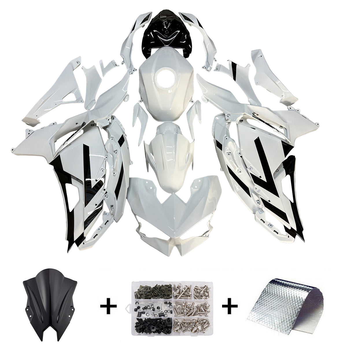 Amotopart 2024–2026 Kawasaki Ninja 500 Weiß Schwarz Verkleidungsset