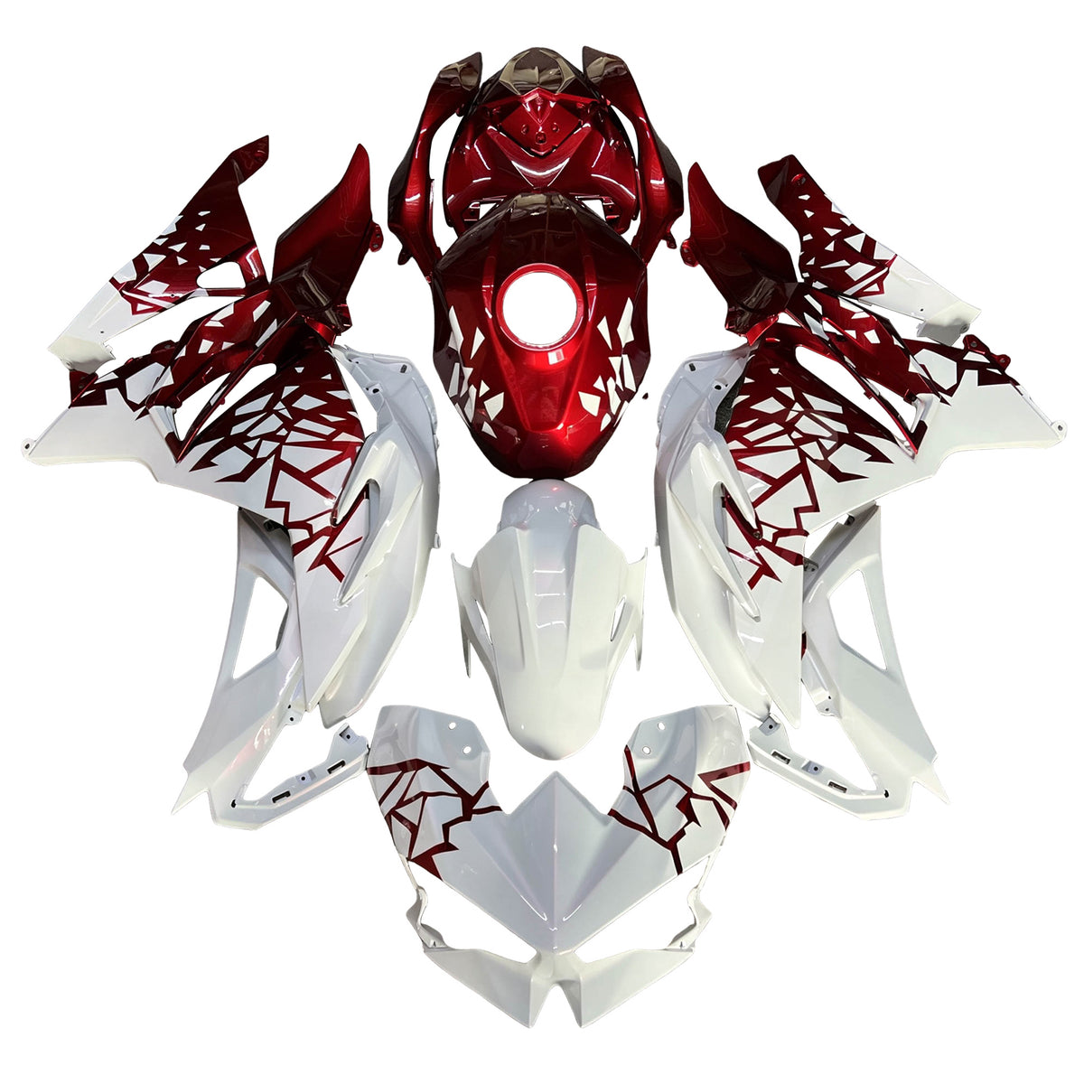Amotopart 2024–2026 Kawasaki Ninja 500 Weiß-Rot-Verkleidungsset