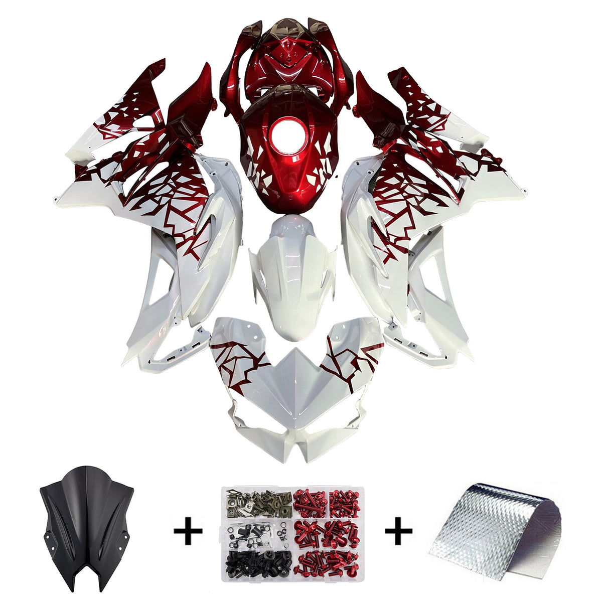 Amotopart 2024–2026 Kawasaki Ninja 500 Weiß-Rot-Verkleidungsset
