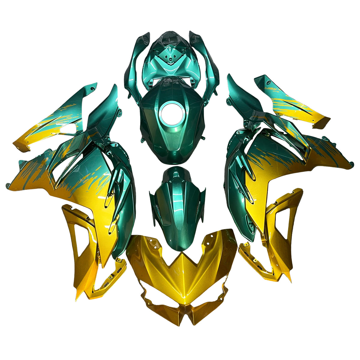 Amotopart 2024-2026 Kawasaki Ninja 500 Teal Gold Fairing Kit