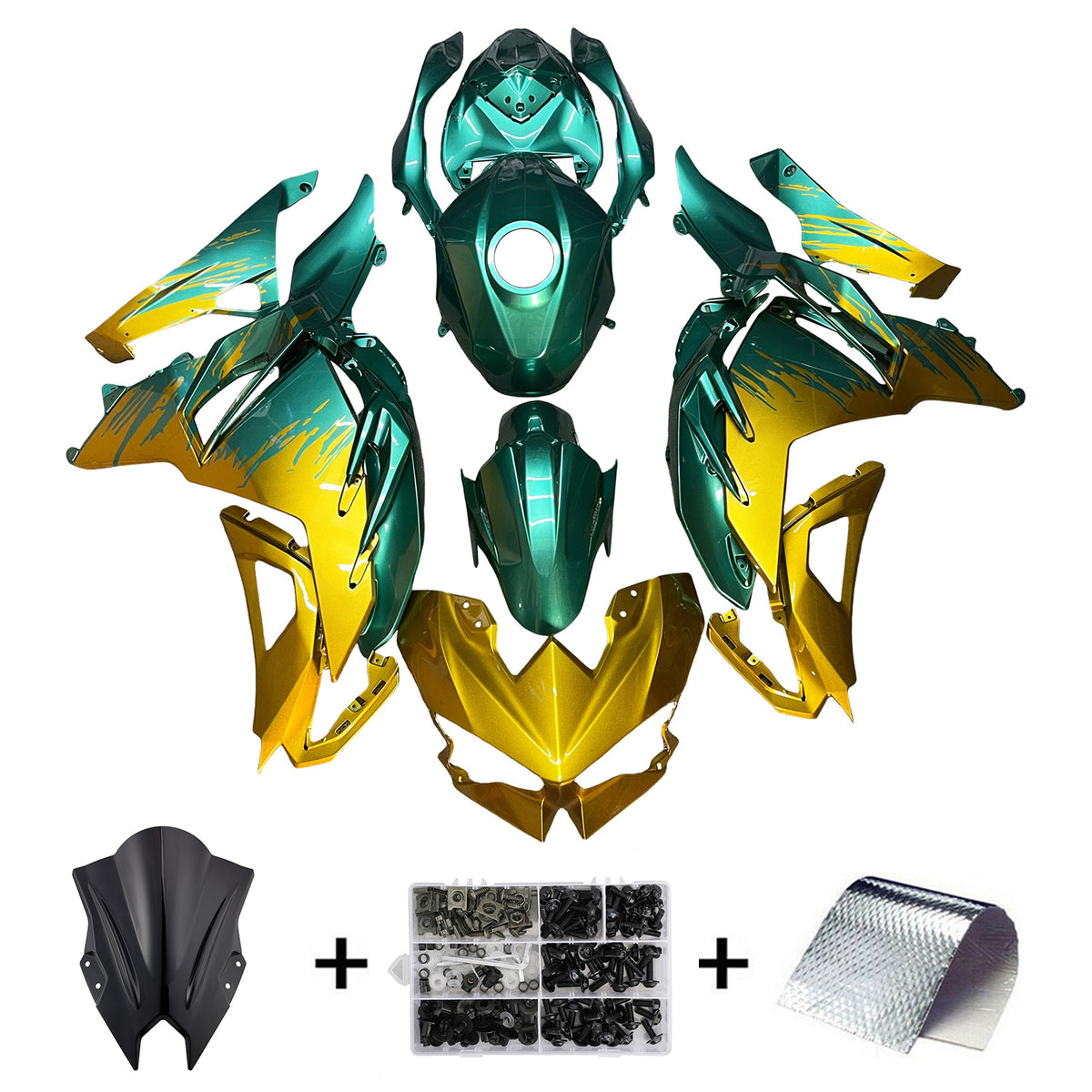 Amotopart 2024-2026 Kawasaki Ninja 500 Teal Gold Fairing Kit