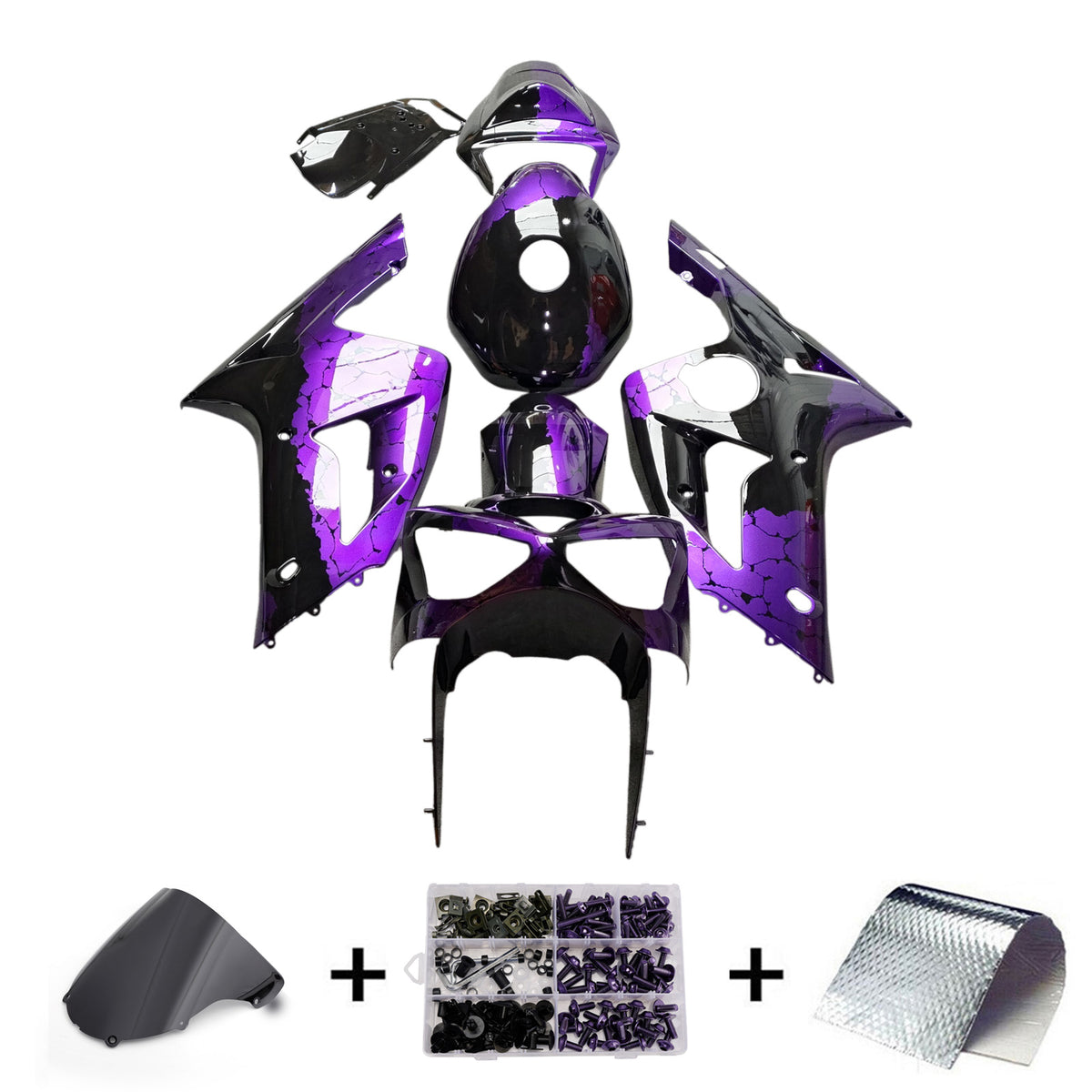 Amotopart 2003-2004 Kawasaki ZX6R 636 Purple Black Fairing Kit