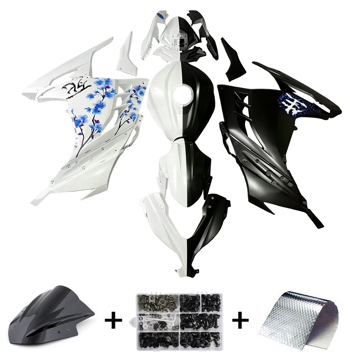 Amotopart 2013-2024 Kawasaki EX300 Ninja300 White Black Blue Fairing Kit