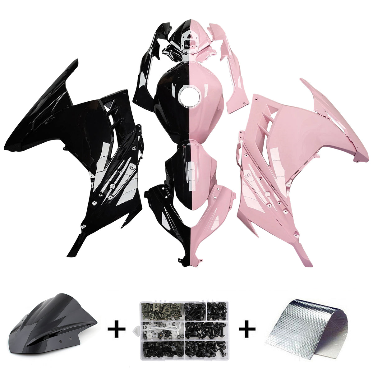 Kit carena Amotopart 2013-2024 Kawasaki EX300 Ninja300 nero rosa