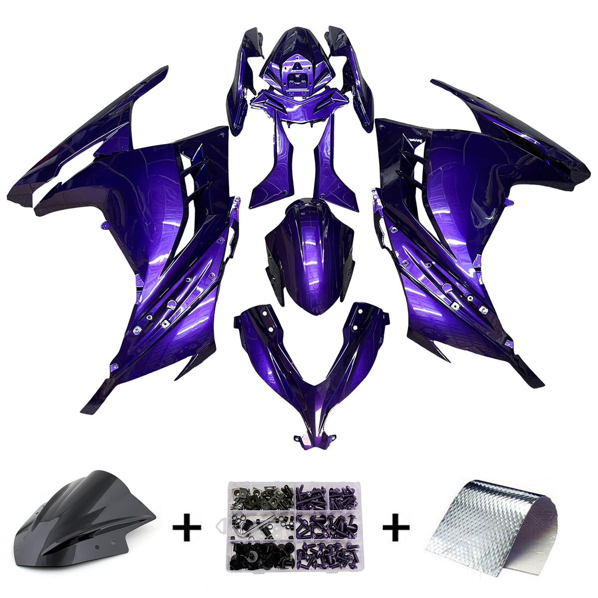 Amotopart 2013-2024 Kawasaki EX300 Ninja 300 Purple Black Chameleon Fairing Kit