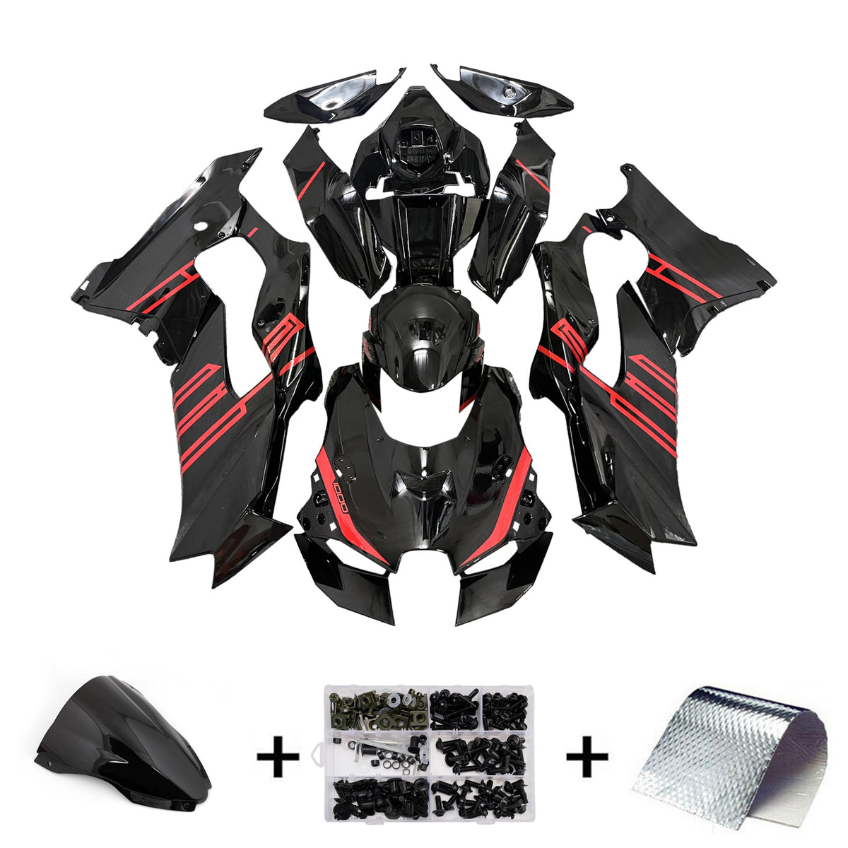 Amotopart 2021–2025 Kawasaki ZX-10R ZX-10RR Schwarz-Rot-Verkleidungsset
