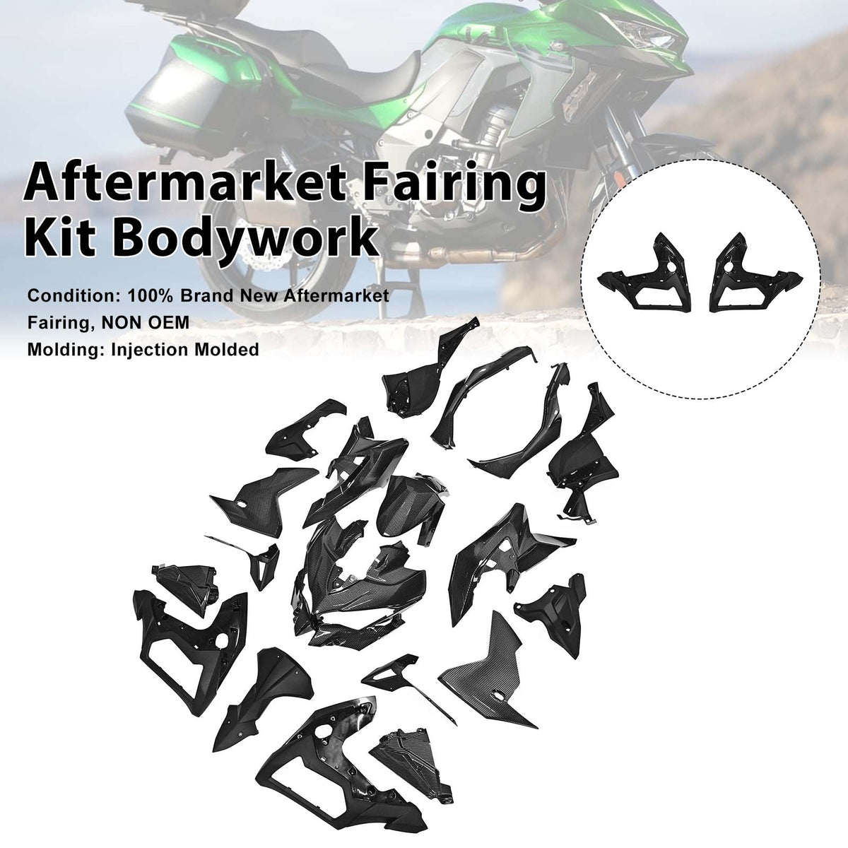 Amotopart 2019-2024 Kawasaki Versys 1000 Black Fairing Kit