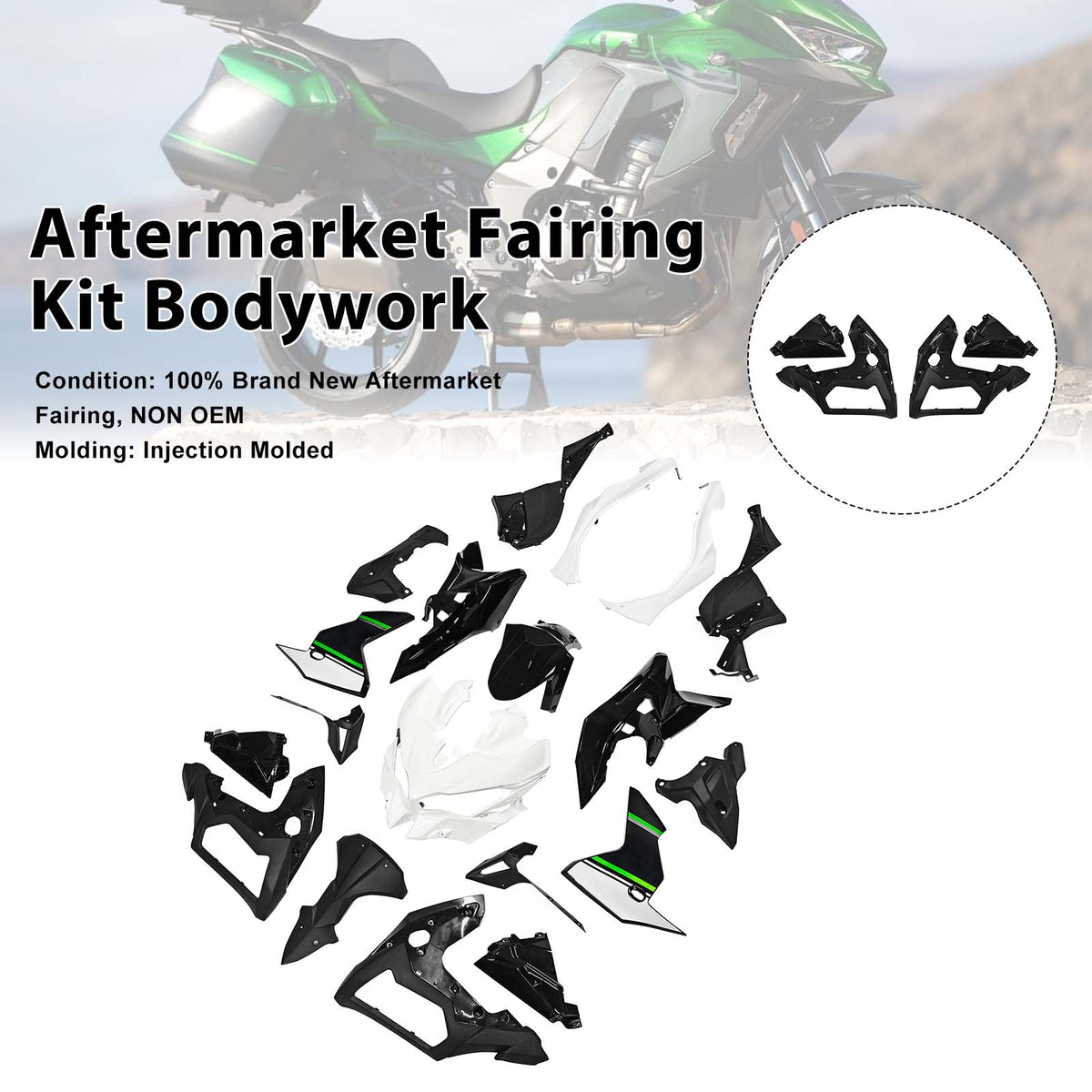 Amotopart 2019-2024 Kawasaki Versys 1000 White Black Green Fairing Kit