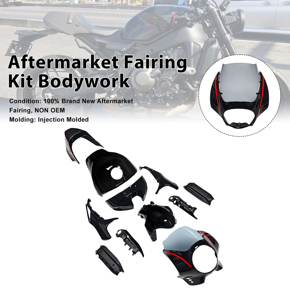 Amotopart 2022-2026 Yamaha XSR900 Black Red Fairing Kit