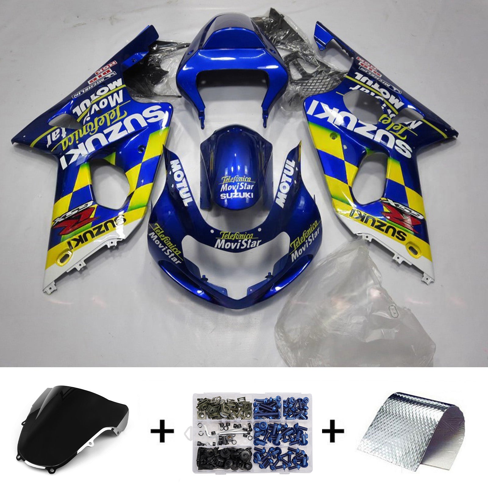 Amotopart 2000–2002 Suzuki GSXR1000 Blau Gelb Weiß Verkleidungsset