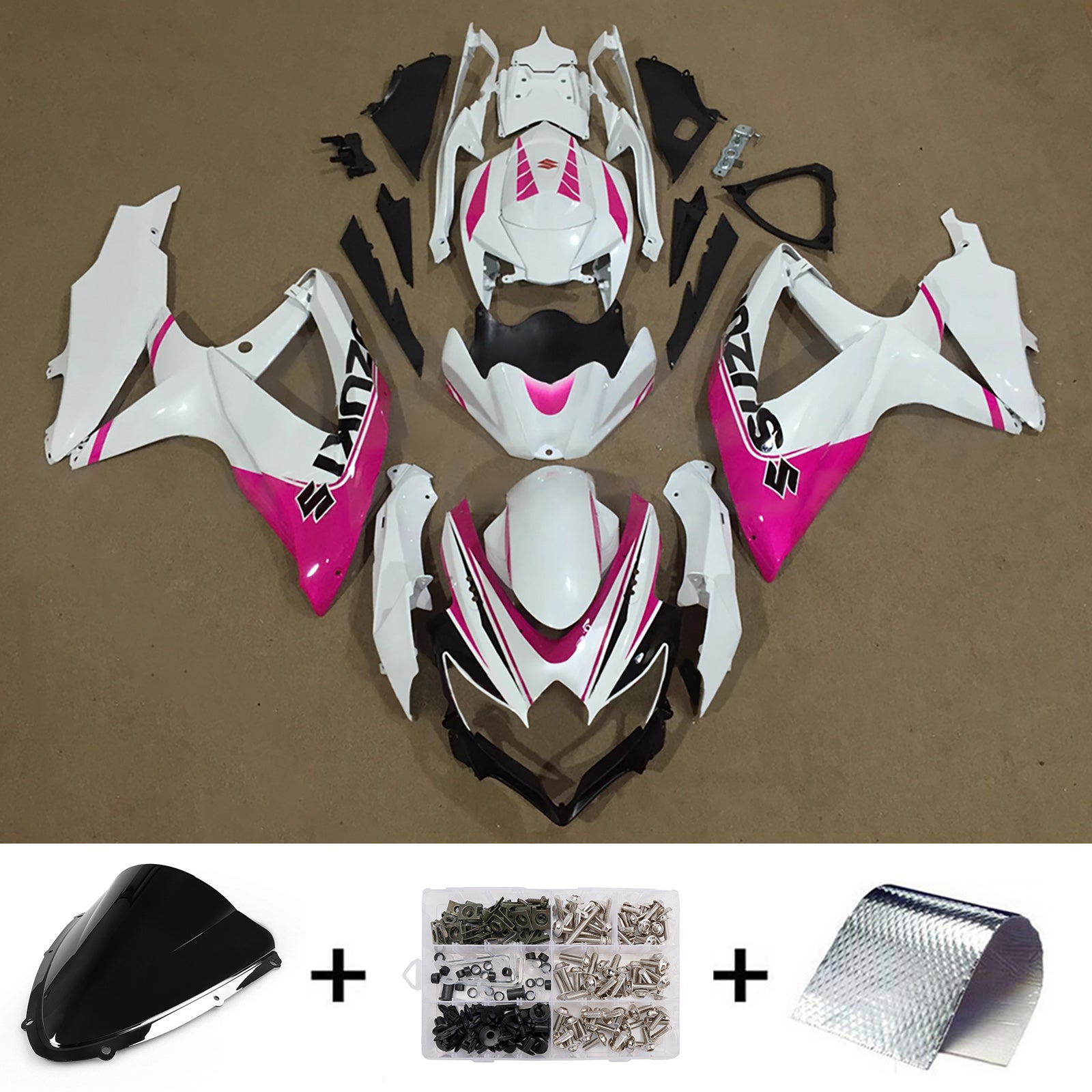 Amotopart 2008-2010 Suzuki GSXR 600/750 White Pink Fairing Kit