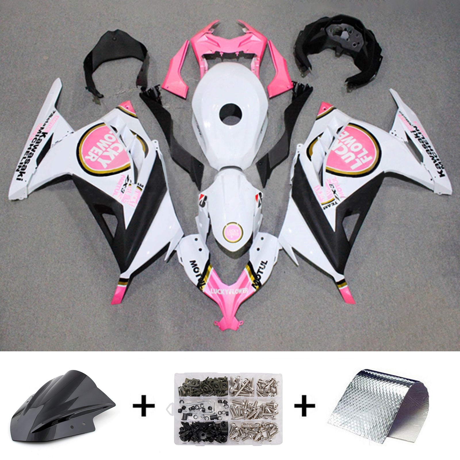 Amotopart 2013-2024 Kawasaki EX300/Ninja300 Black Pink White Fairing Kit