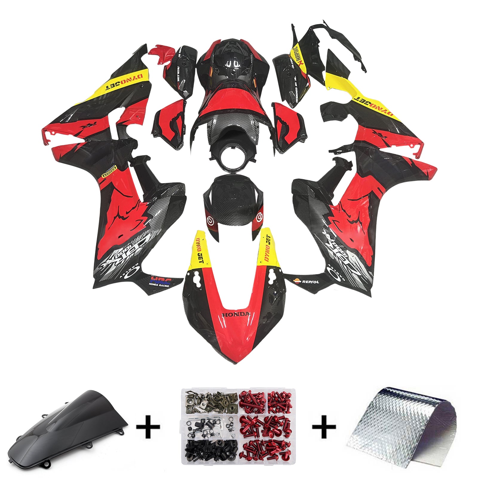 Amotopart 2017-2025 Honda CBR1000RR Red & Carbon Fiber Pattern Fairing Kit