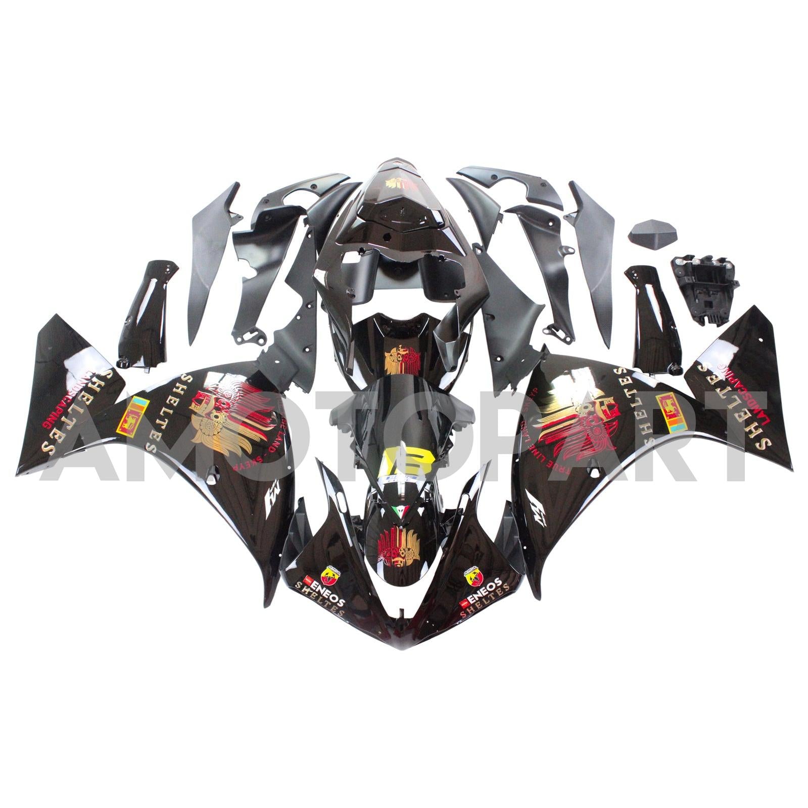 Amotopart 2009-2011 YZF 1000 R1 Yamaha svart med rød logo fairing kit