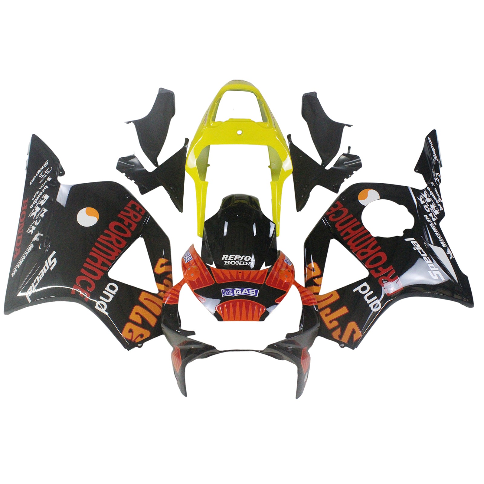 Amotopart 2002-2003 Honda CBR954 Black Yellow Fairing Kit