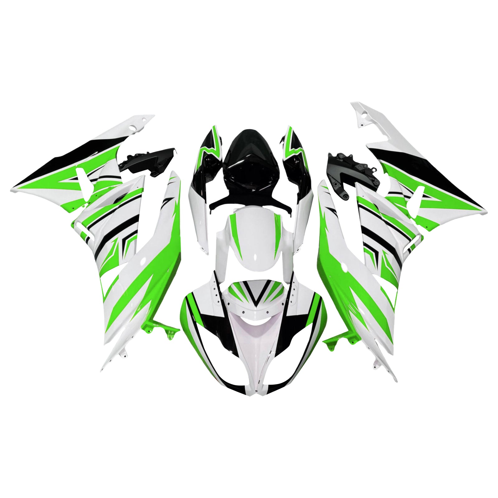 Amotopart 2009-2012 Kawasaki ZX6R 636 White Light Green Fairing Kit