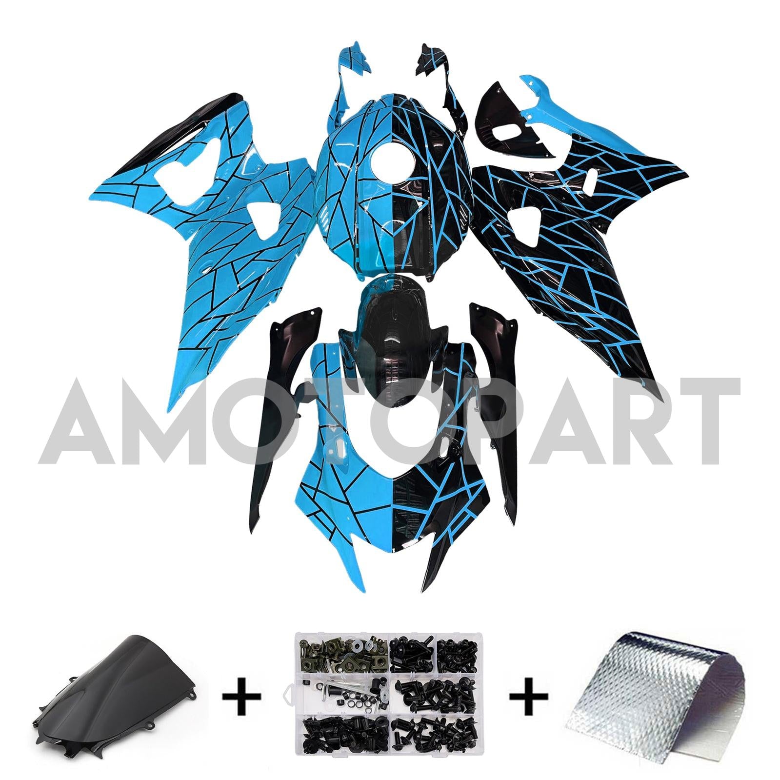 Amotopart 2021-2025 Yamaha YZF-R7 Light Blue Black Fairing Kit