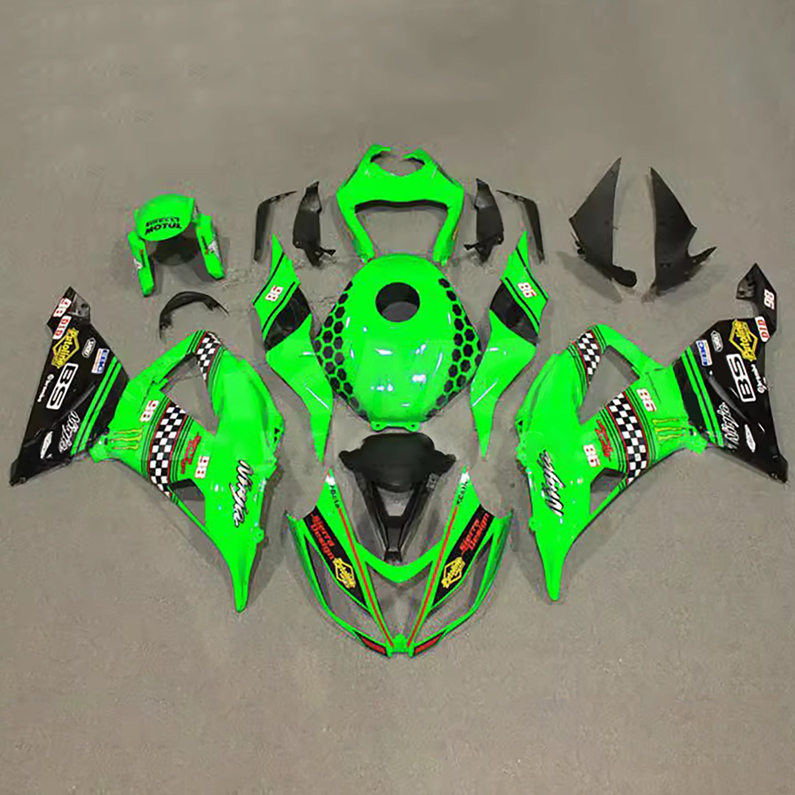 Amotopart 2013-2018 Kawasaki ZX6R 636 Green Black White Fairing Kit