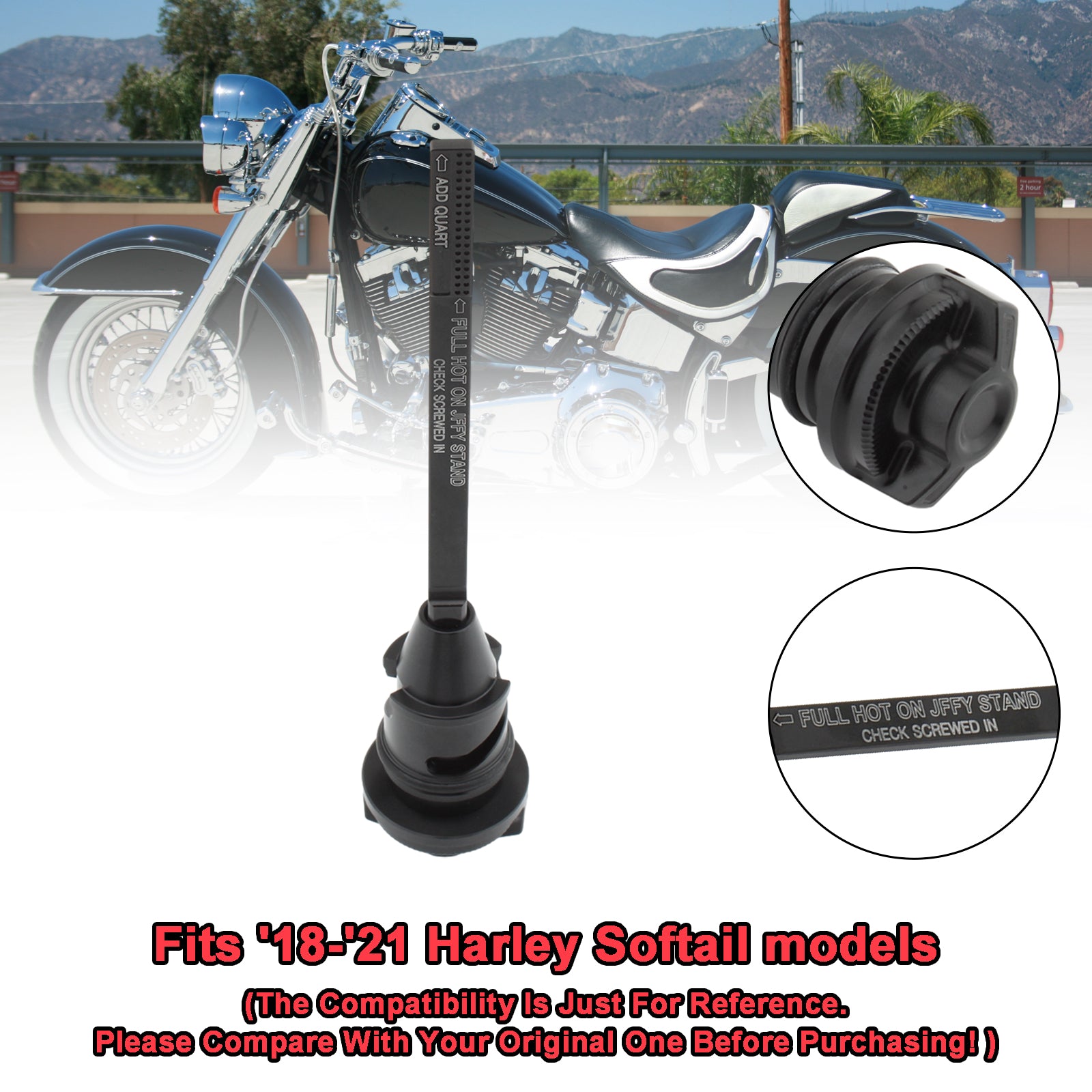 Harley Oil Dipstick Tank Cap Plug til Softail Breakout Standard Heritage Classic