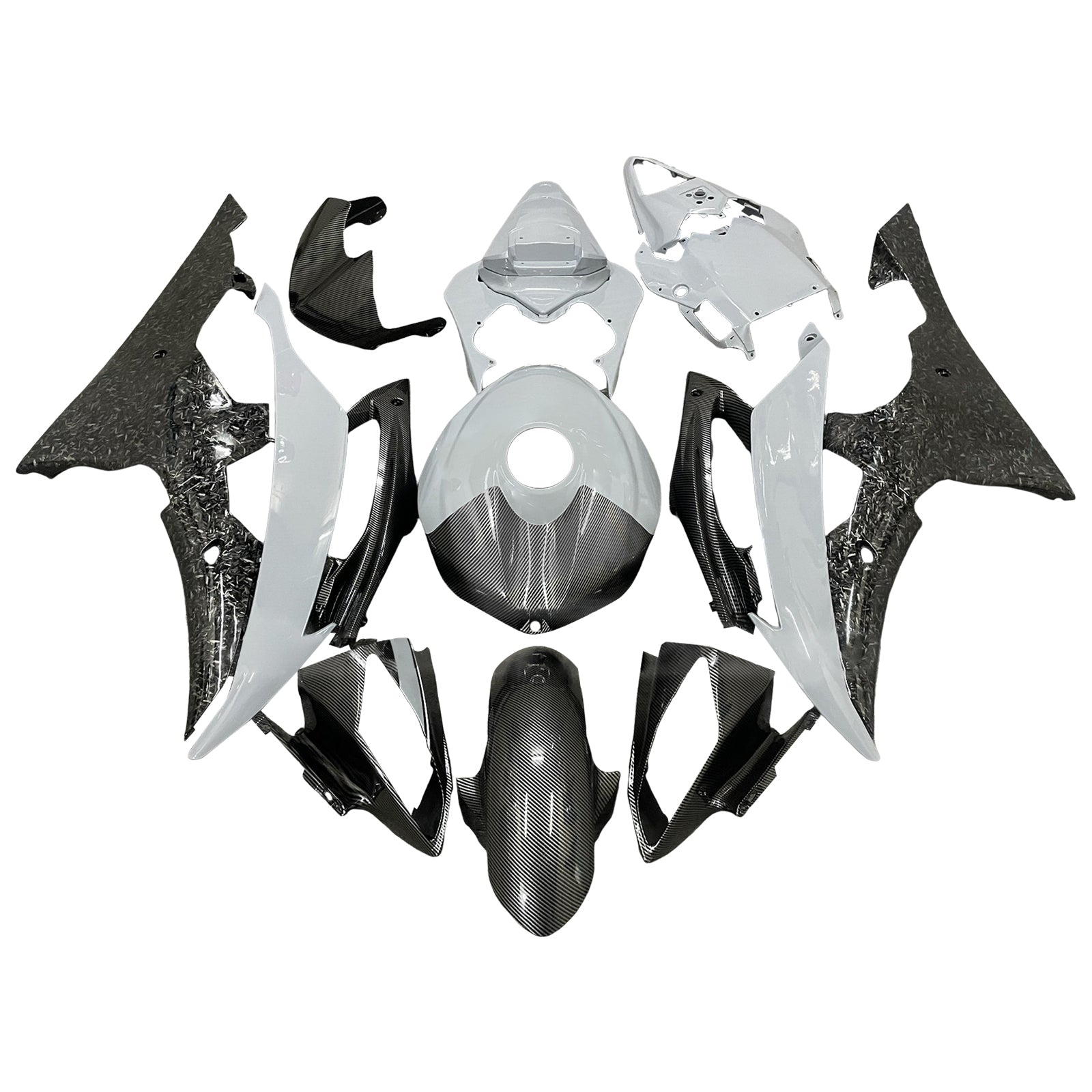 Amotopart 2008-2016 Yamaha YZF-R6 White & Black Carbon Fiber Pattern Fairing Kit