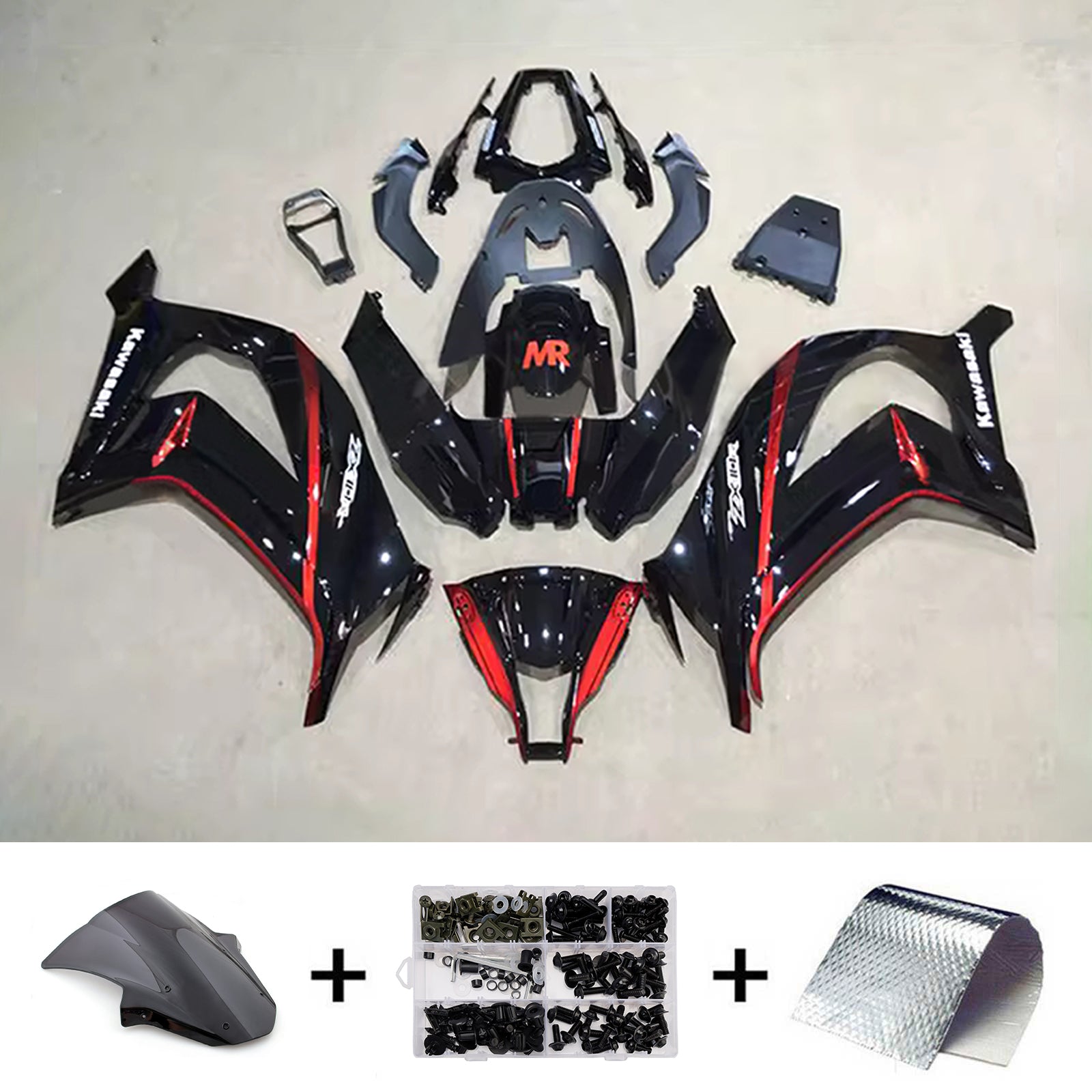 Amotopart 2011-2015 Kawasaki ZX10R Glossy Black Red Fairing Kit