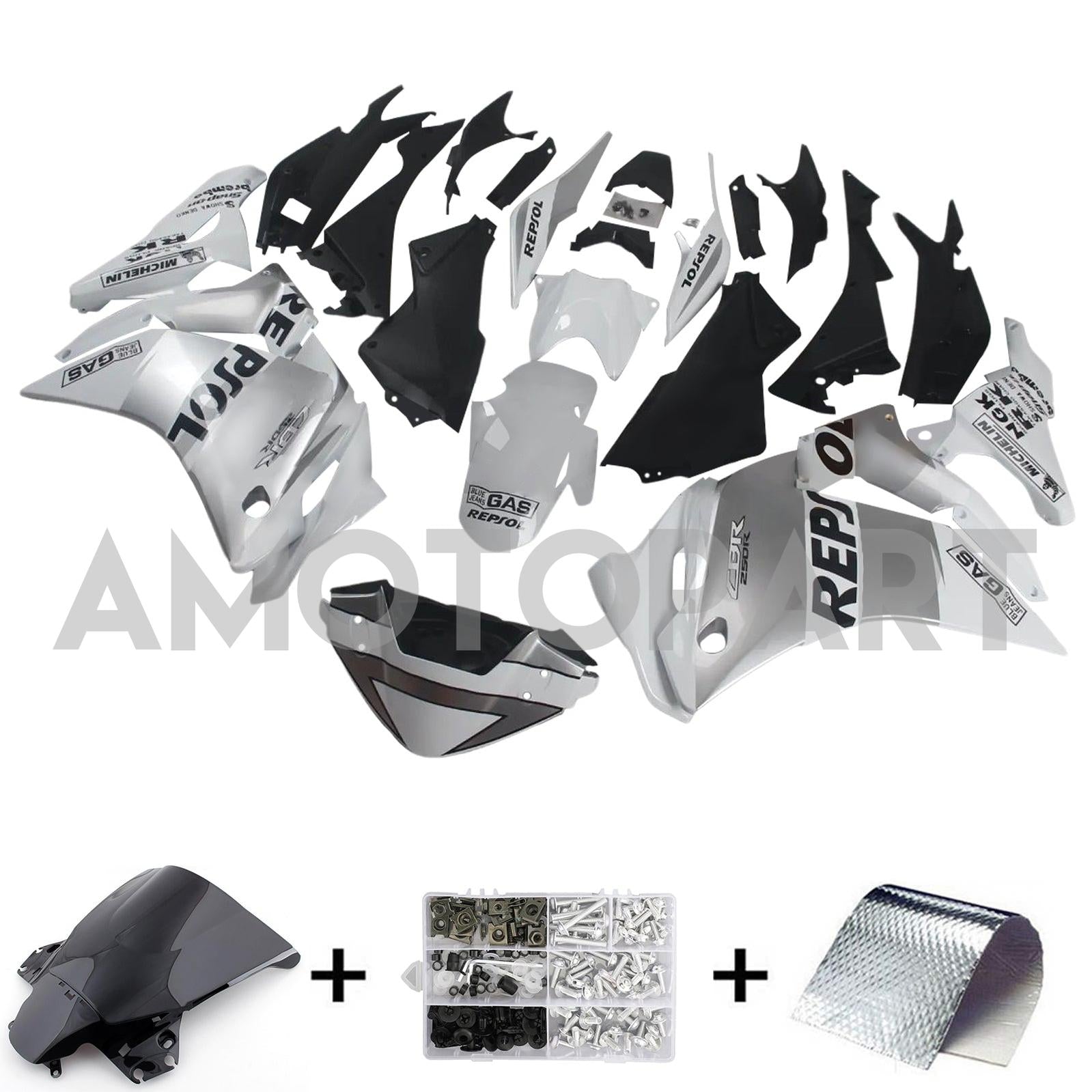 Amotopart 2011-2015 CBR250R Honda Grey&White Fairing Kit