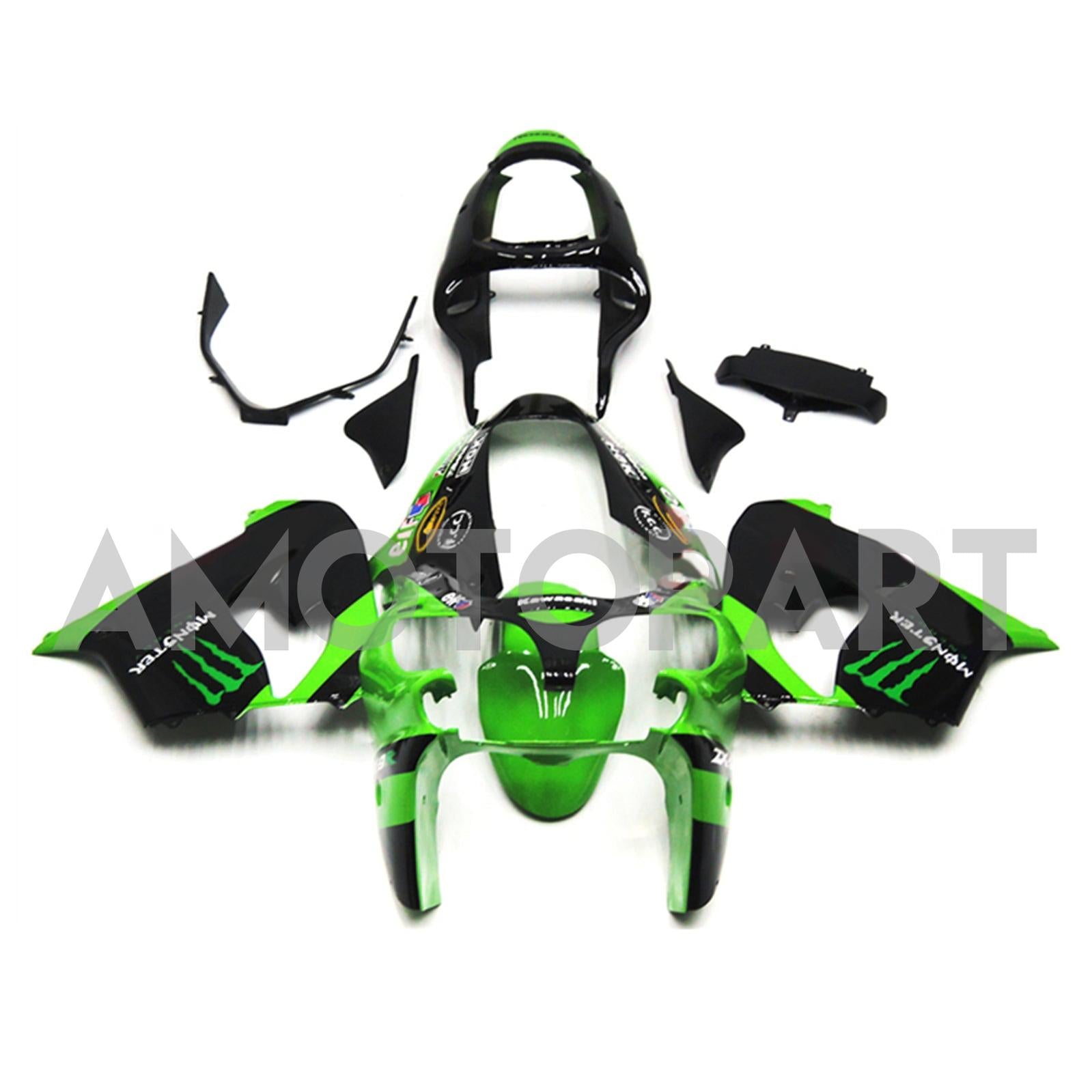 Amotopart 2002-2003 Kawasaki ZX9R Black&Green Monster Style1 Fairing Kit