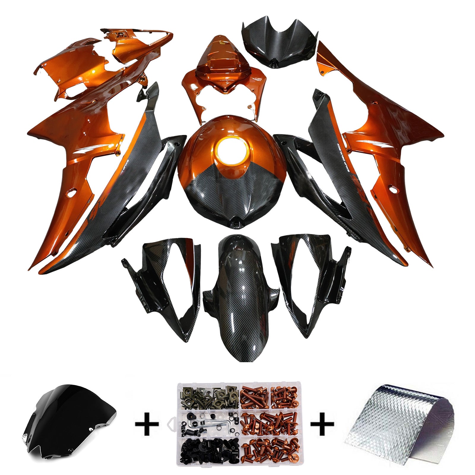 Amotopart 2008-2016 Yamaha YZF-R6 Orange & Black Carbon Fiber Pattern
Fairing Kit